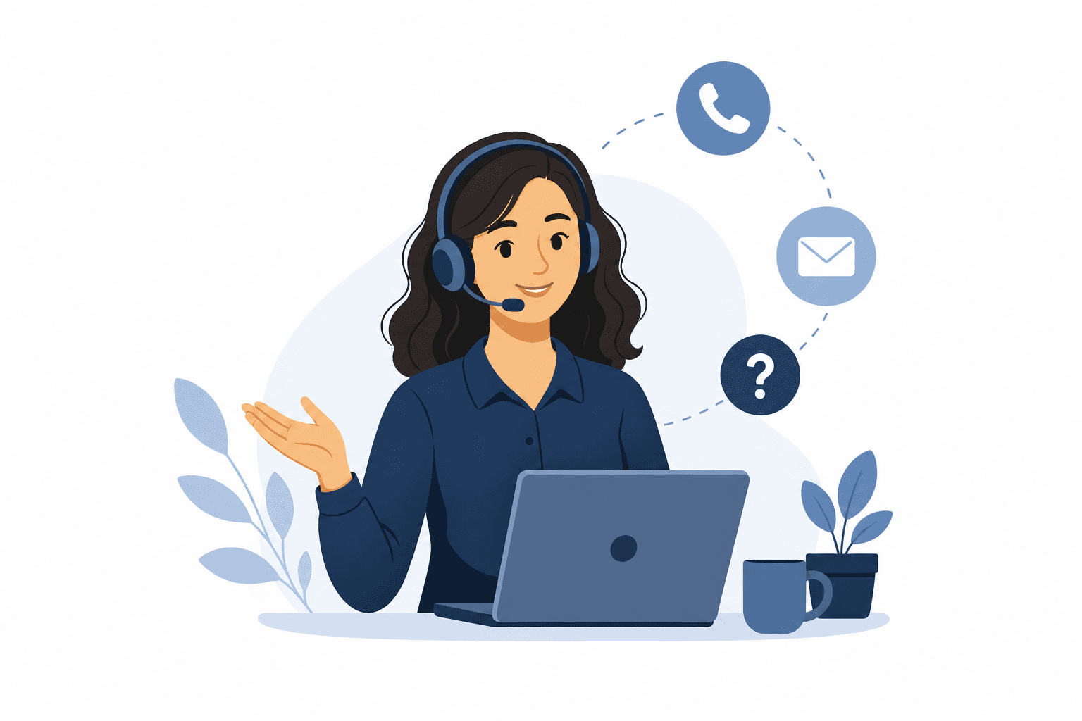 Especialista de soporte de Classity con auriculares, lista para ayudar
